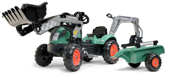 Poza cu Tractor Falk Vintage pentru copii cu cupa, excavator  si remorca, verde, FK 2054N