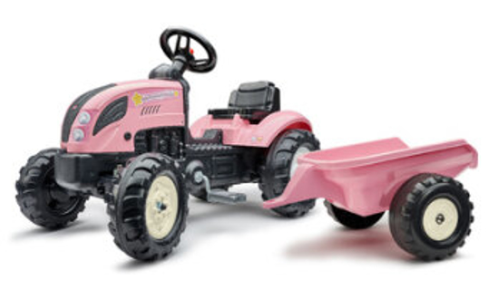 Poza cu Tractor Falk pentru copii cu remorca, roz, FK 2056L