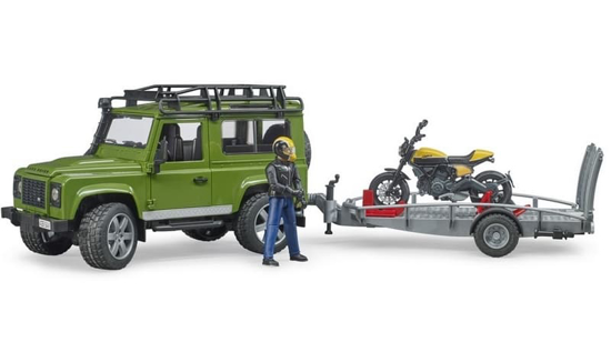 Poza cu Masina Bruder Leisure Time Land Rover Defender cu Remorca si Motocicleta Ducati, 02589