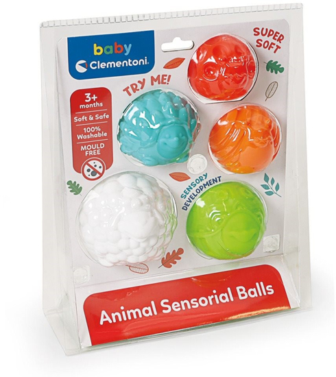 Poza cu Jucarie Senzoriala pentru Bebelusi Clementoni: Set 5 Animalute in forma de Bile, CL17469