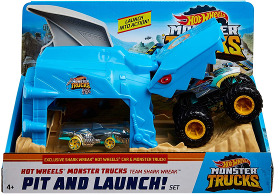 Poza cu HOT WHEELS LANSATOR MONSTER TRUCK RECHINUL CU DOUA MASINUTE