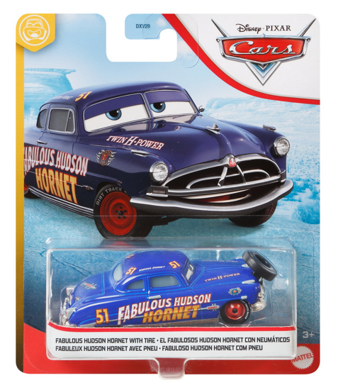 Poza cu MASINUTA METALICA CARS3 PERSONAJUL FABULOSUL HUDSON HORNET CU CAUCIUC
