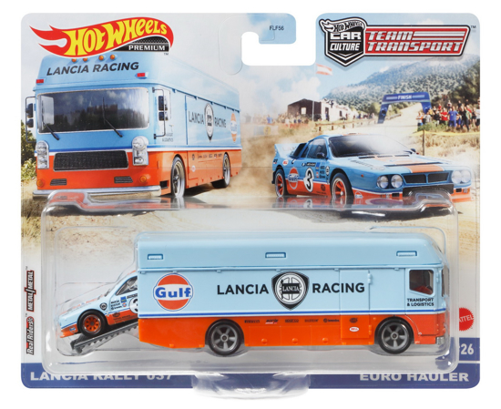 Poza cu HOT WHEELS TRANSPORTATOR EURO HAULER  CU MASINUTA LANCIA RALLY 037SCARA 1:64