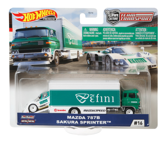 Poza cu HOT WHEELS TRANSPORTATOR SAKURA SPRINTER CU MASINUTA MAZDA 787B SCARA 1:64
