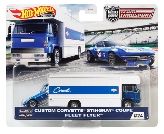 Poza cu HOT WHEELS TRANSPORTATOR FLEET FLYER CU MASINUTA CUSTOM CORVETTE STINGRAY COUPE SCARA 1:64