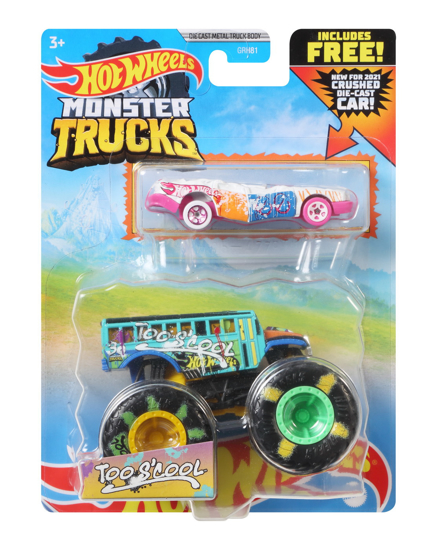 Poza cu HOT WHEELS MONSTER TRUCK SI MASINUTA METALICA TOO S'COOL