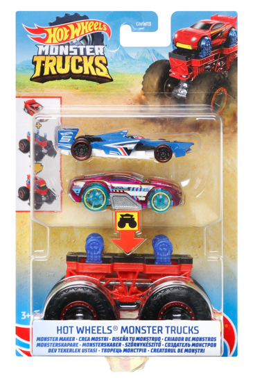 Poza cu HOT WHEELS MONSTER TRUCK CU MASINUTE ROZ SI ALBASTRU