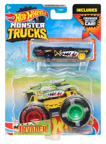 Poza cu HOT WHEELS MONSTER TRUCK SI MASINUTA METALICA INVADER