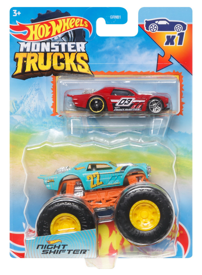 Poza cu HOT WHEELS MONSTER TRUCK SI MASINUTA METALICA NIGHT SHIFTER
