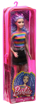 Poza cu PAPUSA BARBIE FASHIONISTA CU PARUL MOV  TRICOU MULTICOLOR SI FUSTA NEAGRA