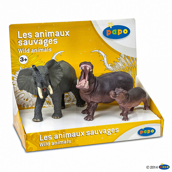 Poza cu PAPO SET ANIMALE SALBATICE ELEFANT, HIPOPOTAM SI HIPOPOTAM PUI
