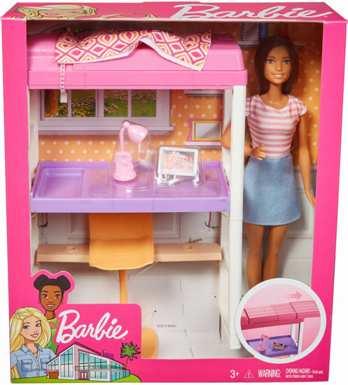 Poza cu BARBIE SET DORMITOR CU PAPUSA PAR SATEN