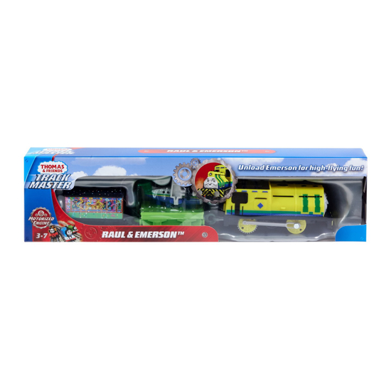 Poza cu THOMAS LOCOMOTIVA RAUL SI EMERSON MOTORIZATA CU 2 VAGOANE SI ACCESORII